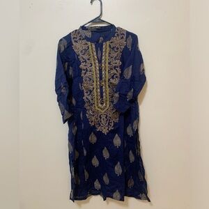 Limelight Deep Blue Top with Gold Leaf Design
